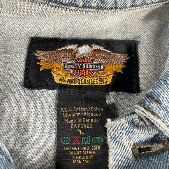 Vintage Harley Davidson Motorcycles Embroidered Light Wash Denim Trucker Jacket - Picture 7 of 7